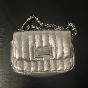 Silver Quilted Chain Shoulder Bag